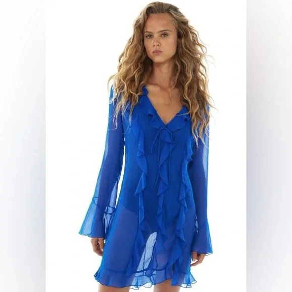 h&m flounced chiffon dress Ladies - Light blue Flounced chiffon dress - Size: XS